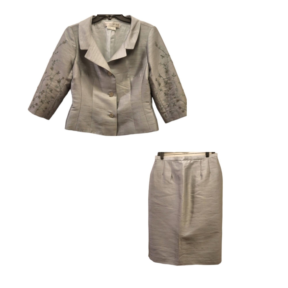 Lillie Rubin mint green silk wool blend skirt suit 12